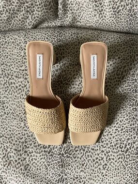 Saks Fifth Avenue Woven Square-Toe Slide Mules - Beige